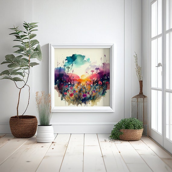 Wildflower Meadow Painting Framed Prints and Canvas - Colourful Botanical Art Prints, Abstract Flower Art, Large Painting, Floral Wall Art