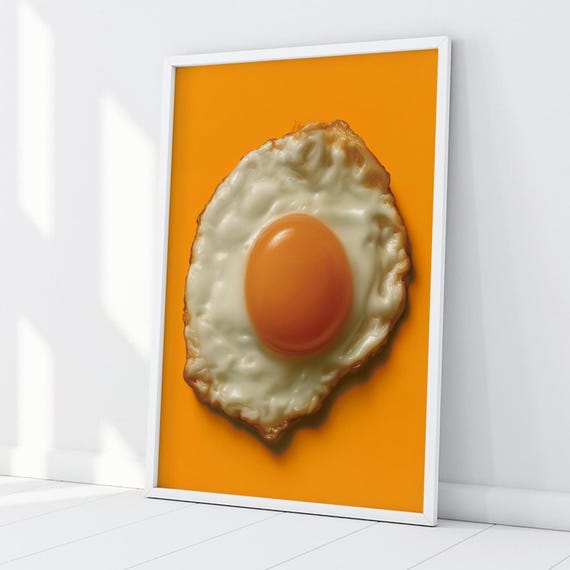 Fried Egg Minimalist Modern Orange Tones Kitchen Wall Art | Fun Food Kicthen Print Decor