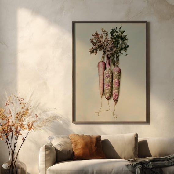William Morris Inspired Carrots Farmhouse Kitchen Art Vegetable Decor Vintage Floral Print