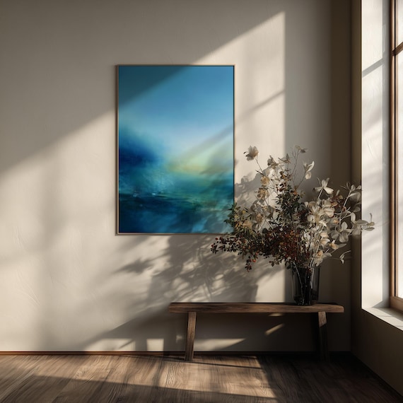 Tranquil Abstract Landscape Seascape Abstract Blue Green Bedroom Decor | Modern Wall Art