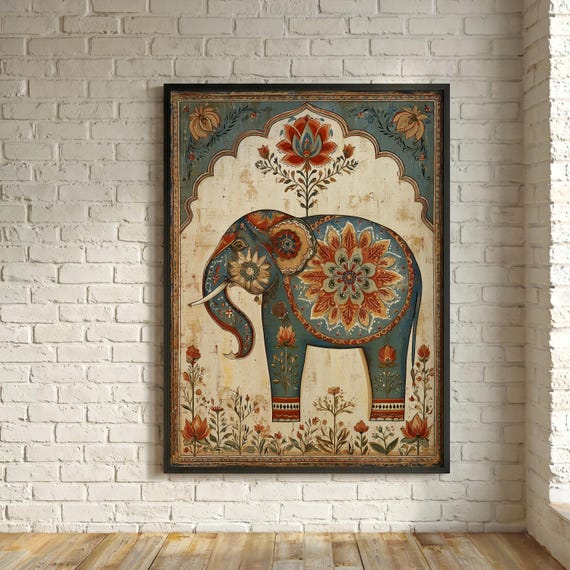 Indian Elephant Traditional Print | Vibrant Living Room Travel Wall Art