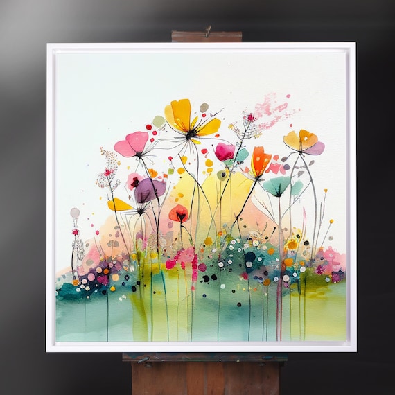 Abstract Wildflower Meadow Watercolour Painting, Colourful Botanical Art Prints, Abstract flower Art, Extra Large Painting, Wall Art