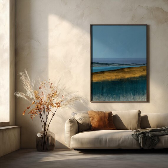 Abstract Landscape with Blue and Gold Accents | Rothko Inspired Modern Living Room Wall Art