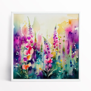 Dipinto astratto di prato di fiori selvatici, stampe artistiche botaniche colorate e vivaci, arte floreale astratta con tecnica mista, dipinto extra large, arte murale