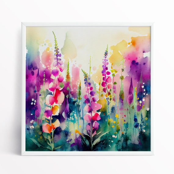 Abstract Wildflower Meadow Painting, Colourful Vibrant Botanical Art Prints, Abstract Mixed Media flower Art, Extra Large Painting, Wall Art