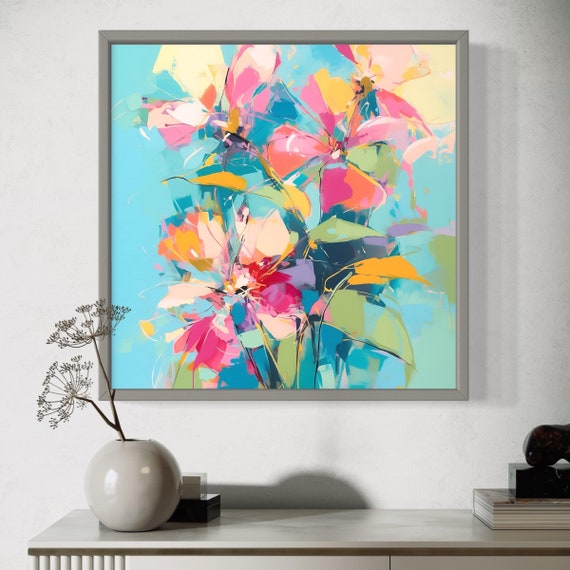 Abstract Lillies Painting, Colourful Botanical Wall Art