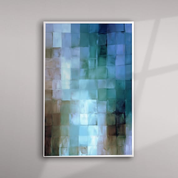 Bauhaus Gradient Squares Abstract Blue Green Living Room Wall Art | Modern Print Home Decor