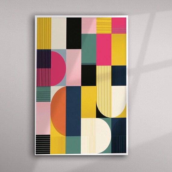 Bauhaus Mid Century Geometric Abstract Wall Art Colourful Vibrant Living Room Decor