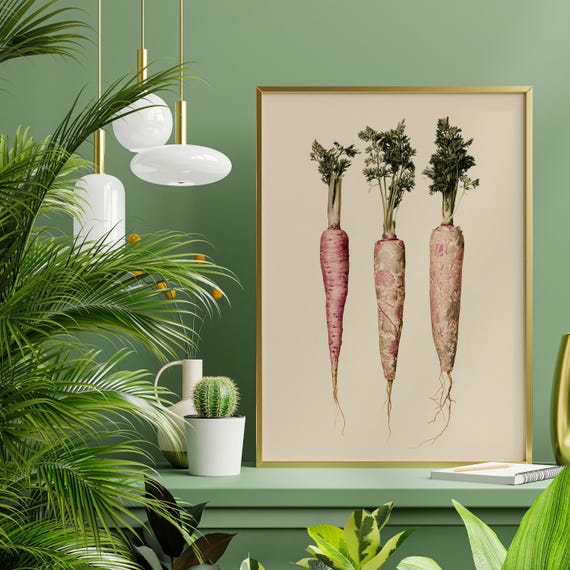 Carrots William Morris Style Vintage Botanical Abstract Art | Farmhouse Decor Vegetable Kitchen Wall Decor