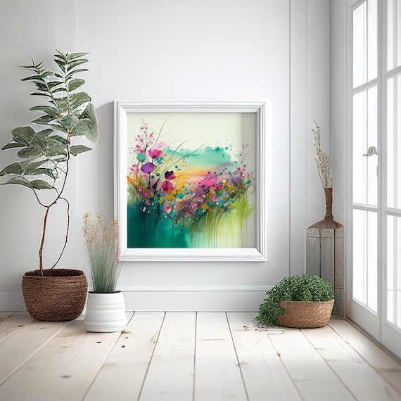 Wildflower Meadow Watercolor Painting – Abstract Botanical Canvas Art