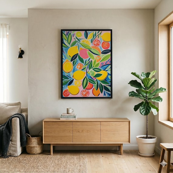 Lemon Citrus Limes Abstract Vibrant Kitchen Decor Mediterranean Wall Art | Modern Yellow Canvas Print