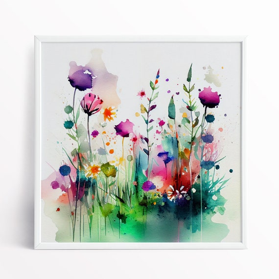 Poppy Painting Abstract Wildflower Meadow of Poppies Canvas Print Colourful Watercolour Painting