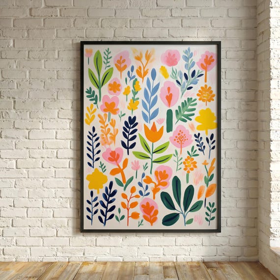 Vibrant Floral Abstract Colourful Living Room Canvas Print | Modern Mediterranean Wall Art