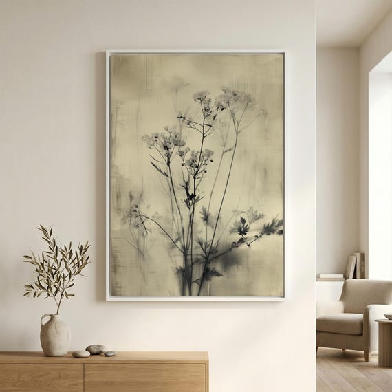 Japandi Zen Minimalist Botanical Neutral Living Room Wall Art | Tranquil Home Decor
