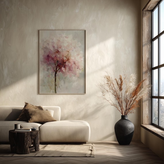 Hydrangea Pink Impressionist Pastel Living Room Wall Art | Elegant Flower Home Decor