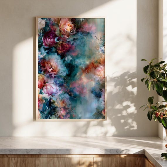 Flowers Luxurious Ethereal Abstract Botanical whimsical Art for Living Room | Elegant Home Decor
