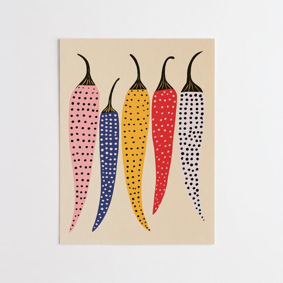 Vibrant Chillies Modern Art Colourful Kitchen Decor | Pop Art Retro Print