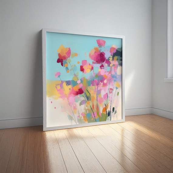 Abstract Wildflower Meadow Painting, Colorful Botanical Art Print