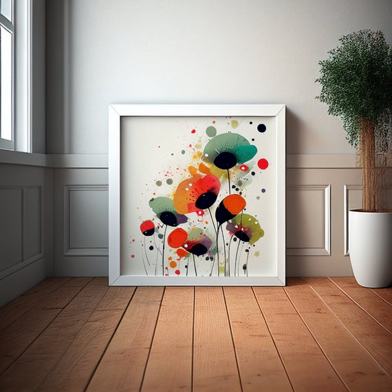 Abstract Poppy Painting Wildflower Meadow Colourful Botanical Art Prints of Poppies - Abstract flower Art Large Painting Floral Wall Art