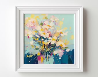Abstrakter Blumendruck, farbenfrohe botanische Wandkunst