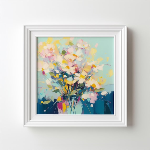 Contemporary Flower Art, Abstract Flower Painting, Colourful Vibrant Botanical Art Prints, Abstract Flower wall Art, flower modern art