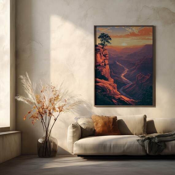 Grand Canyon Vintage Travel Poster, Canyon River Pine, Retro USA Travel Print, Grand Canyon Wall Art, Travel Lover Gift