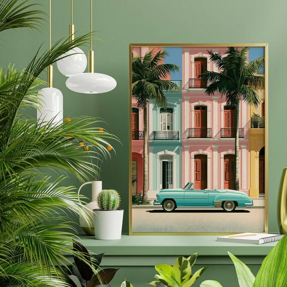 Havana Vintage Travel Poster, Havana Pastel Street, Retro Cuba Travel Print, Havana Wall Art, Travel Lover Gift
