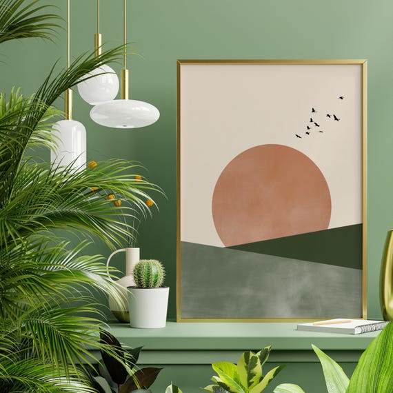 Japandi Sunrise Minimalist Earthy Tones Calming Print | Zen Style Living Room Decor