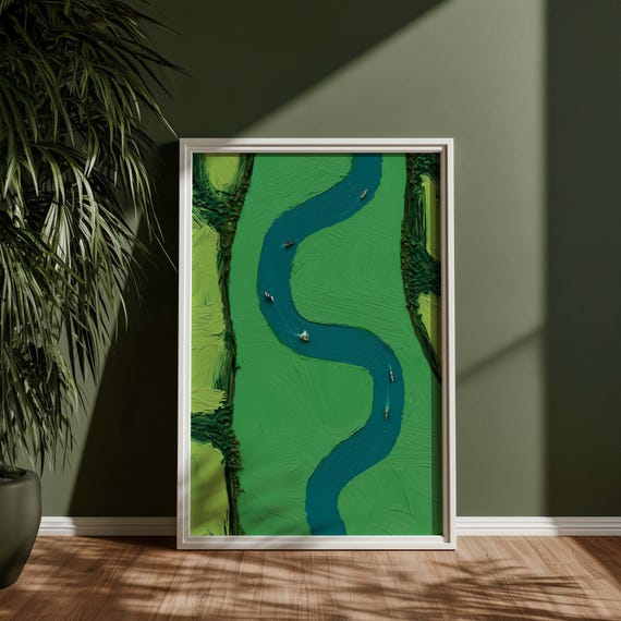 Bronkhorst inspired River Landscape Impasto Living Room Wall Art Abstract Boating River