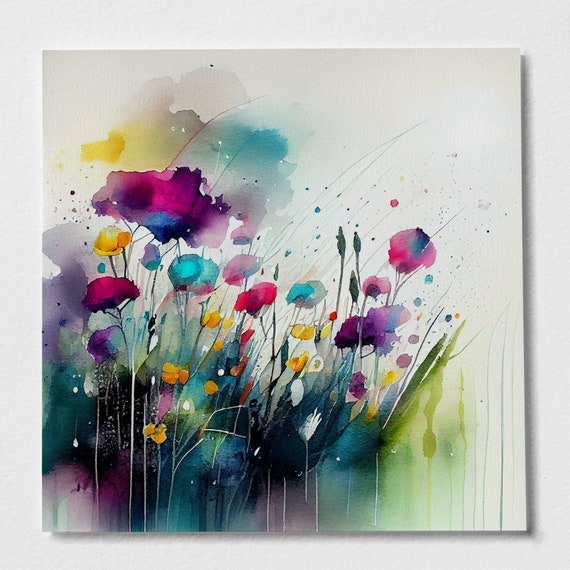 Abstract Wildflower Meadow Poppy Painting Colourful Botanical Art Prints Wild Flower Art Colourful Wall Art