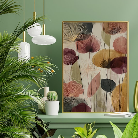 Autumn Flowers Abstract Organic Warm Tones Living Room Floral Wall Art Autumnal Modern Home Decor