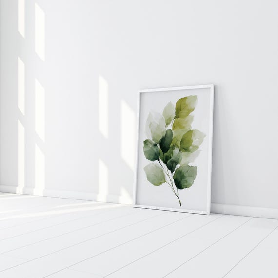 Leaf Abstract Minimalist Green Living Room Wall Art | Modern Nature Decor