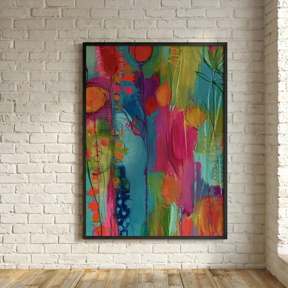 Botanical Vibrant Abstract Flowers Colourful Art Floral Living Room Wall Decor