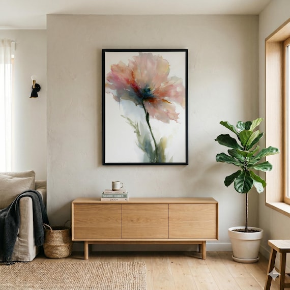 Poppy Abstract Flowers Warm Tones Living Room Wall Art | Impressionist Pretty Decor