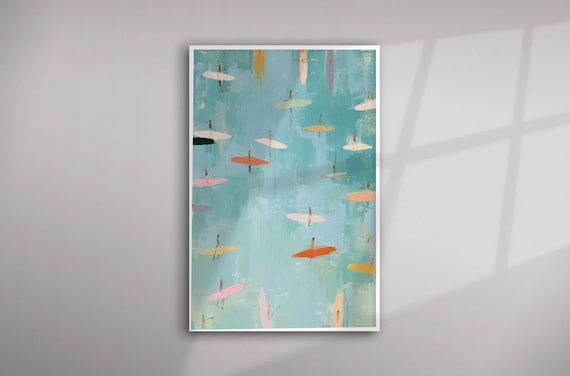 Paddleboarders Abstract Blue Art Living Room Wall Art Painting  Coastal Sea Painting Home Decor