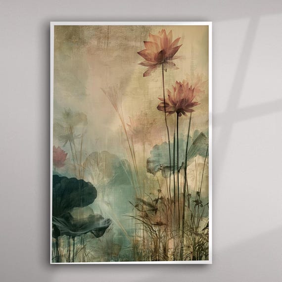 Abstract Botanical Living Room Art Zen Wall Art Japandi Home Decor Perfect Teal Warm Tones