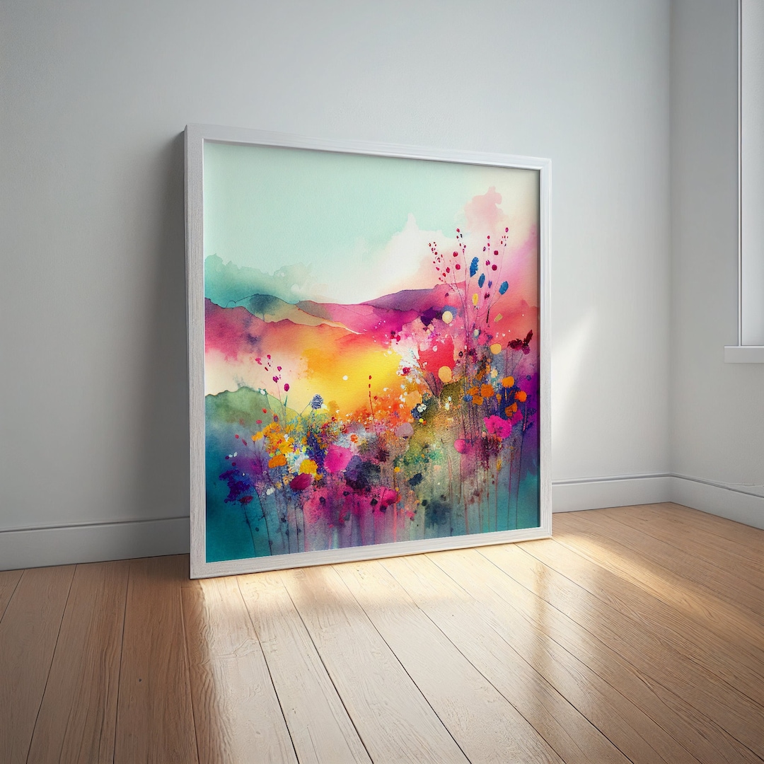 Abstract Wildflower Meadow Painting, Colourful Botanical Art Prints