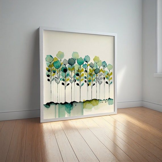 Flower Meadow Abstract Wildflower watercolour Painting, Colourful Botanical Art Prints, Abstract Mixed Media flower Art, Large Painting