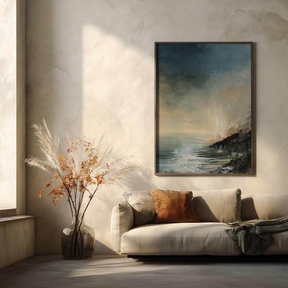 Soft Landscape Abstract Seascape in Blue and Grey for Living Room | Impressionist Wall Art