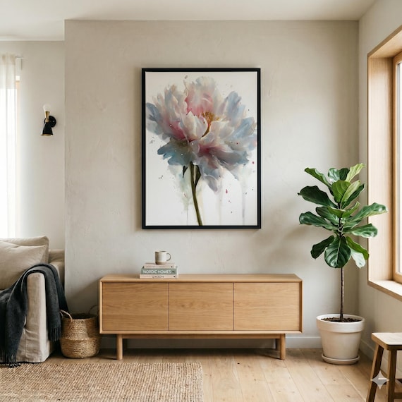 Peony Impressionist Flowers Art | Soft Tones Living Room Wall Art | Pink Art Print
