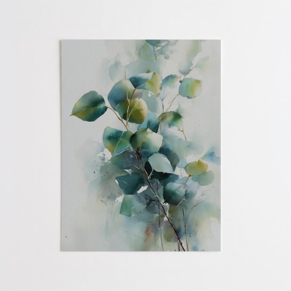 Eucalyptus Watercolour Green Botanical Living Room Wall Art | Modern Plant Decor