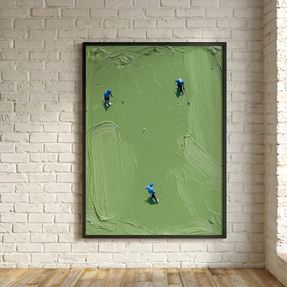 Golfers on Green Impasto Art | Modern Office Decor Print Gift for Golf Lover Werner Bronkhorst Style
