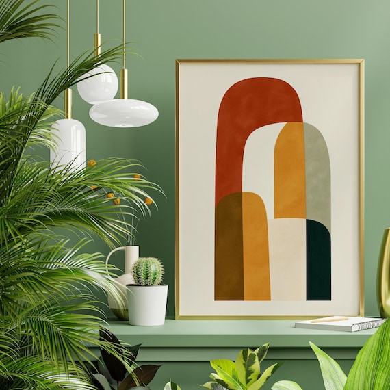 Terracotta Arch Abstract Print, Mid Century Modern Wall Art, Earth Tone Boho Poster, Minimalist Shapes, Living Room Decor