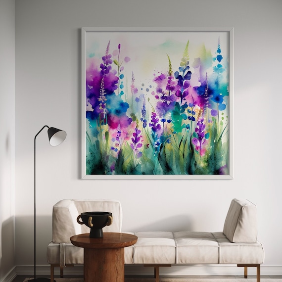 Lupin Painting Abstract Flower Painting of Lupins and Foxgloves Colourful Cottage Garden Flowers