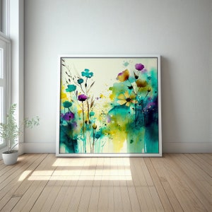 Abstract Wildflower Meadow Painting, Colourful Floral Art Prints, Wild flower Art, Colourful Wall Art