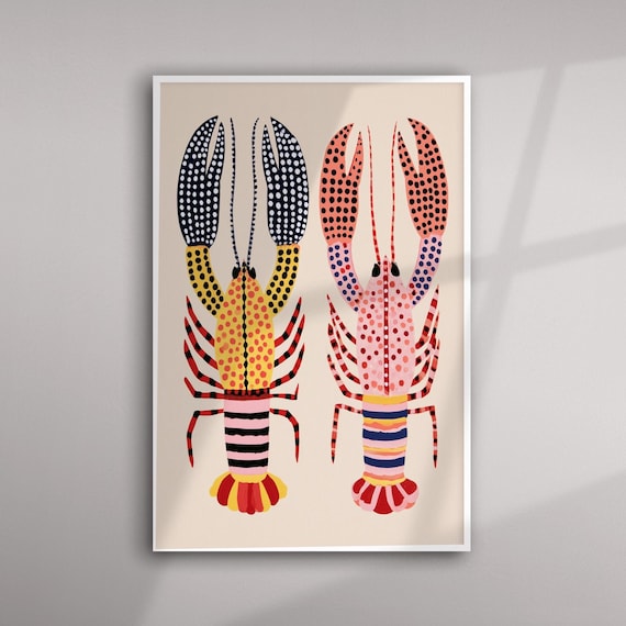 Lobster Art Print, Nautical Lobsters Kitchen Art | Pop Art Print Home Decor  Colourful Nautical Illustration, Modern Coastal Poster
