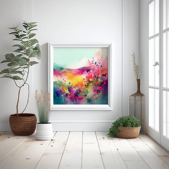 Abstract Wildflower Meadow Art Print, Colourful Botanical Landscape