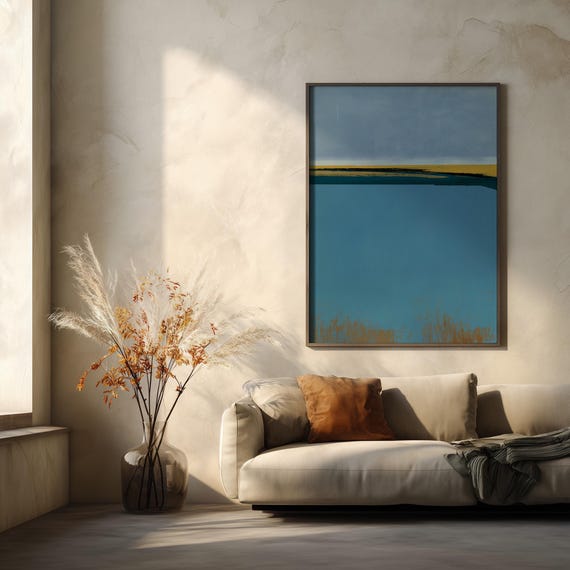 Abstract Landscape in Blue Tones for Living Room Rothko Inspired | Minimalist Painting Art Decor
