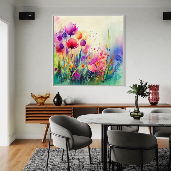 Tulip Watercolor Painting, Abstract Wildflower Meadow Art Print