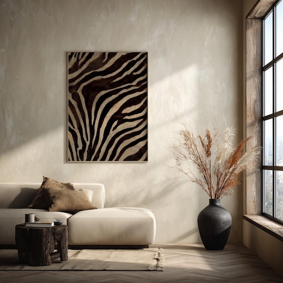 Zebra Print Hide Pattern Abstract African Print for Living Room | Zebra Modern Animal Wall Art